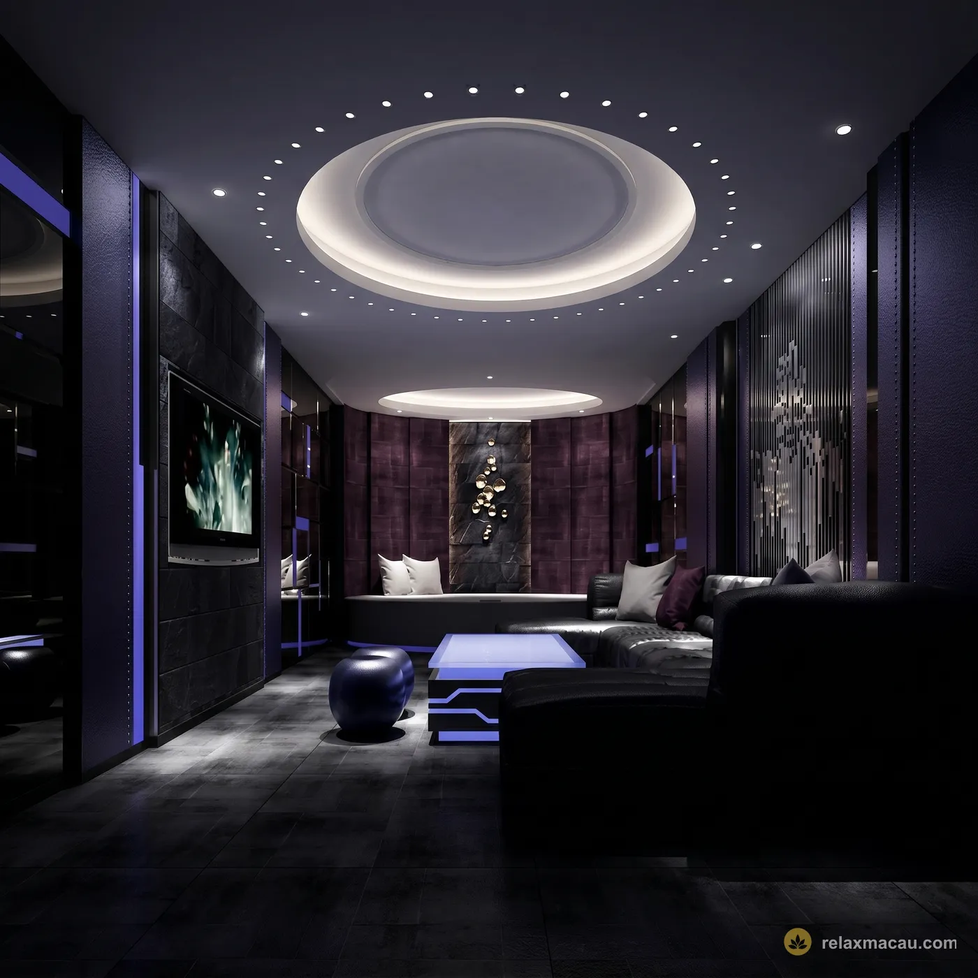 The Excellent Sauna purple VIP lounge